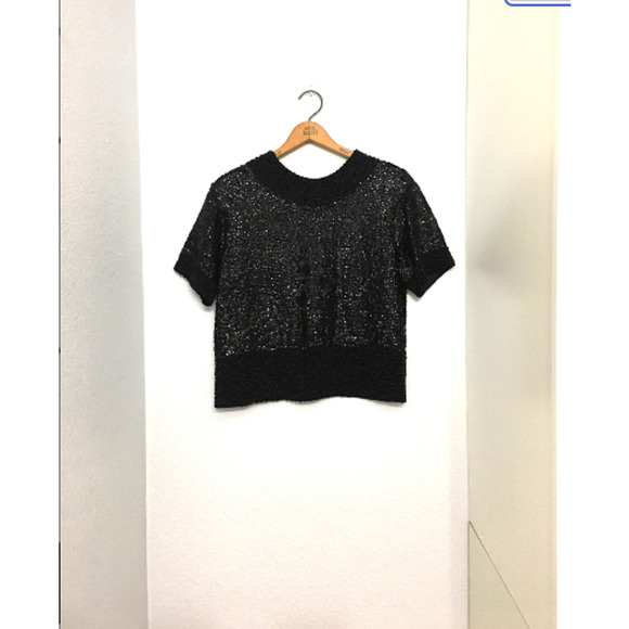 SALE. Vintage Black Beaded Sequin Blouse  - 1960's Cocktail Evening Blouse - LG - Picture 2 of 8